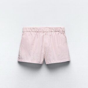 NEW ZARA PINK STRIPED POPLIN SHORTS